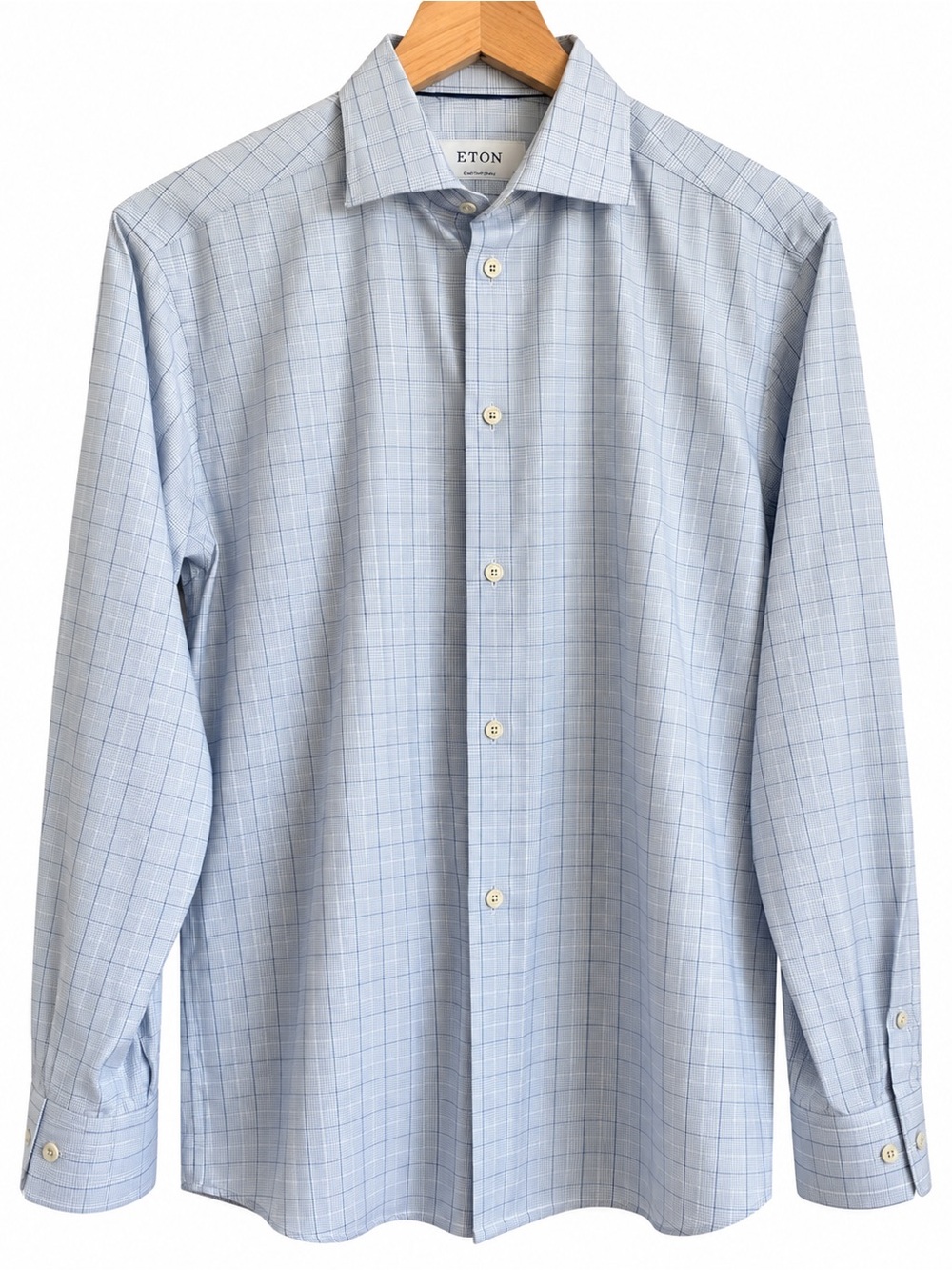 ETON Signature Twill Contemporary Fit Houndstooth Plaid Cotton Dress Shirt 41/16